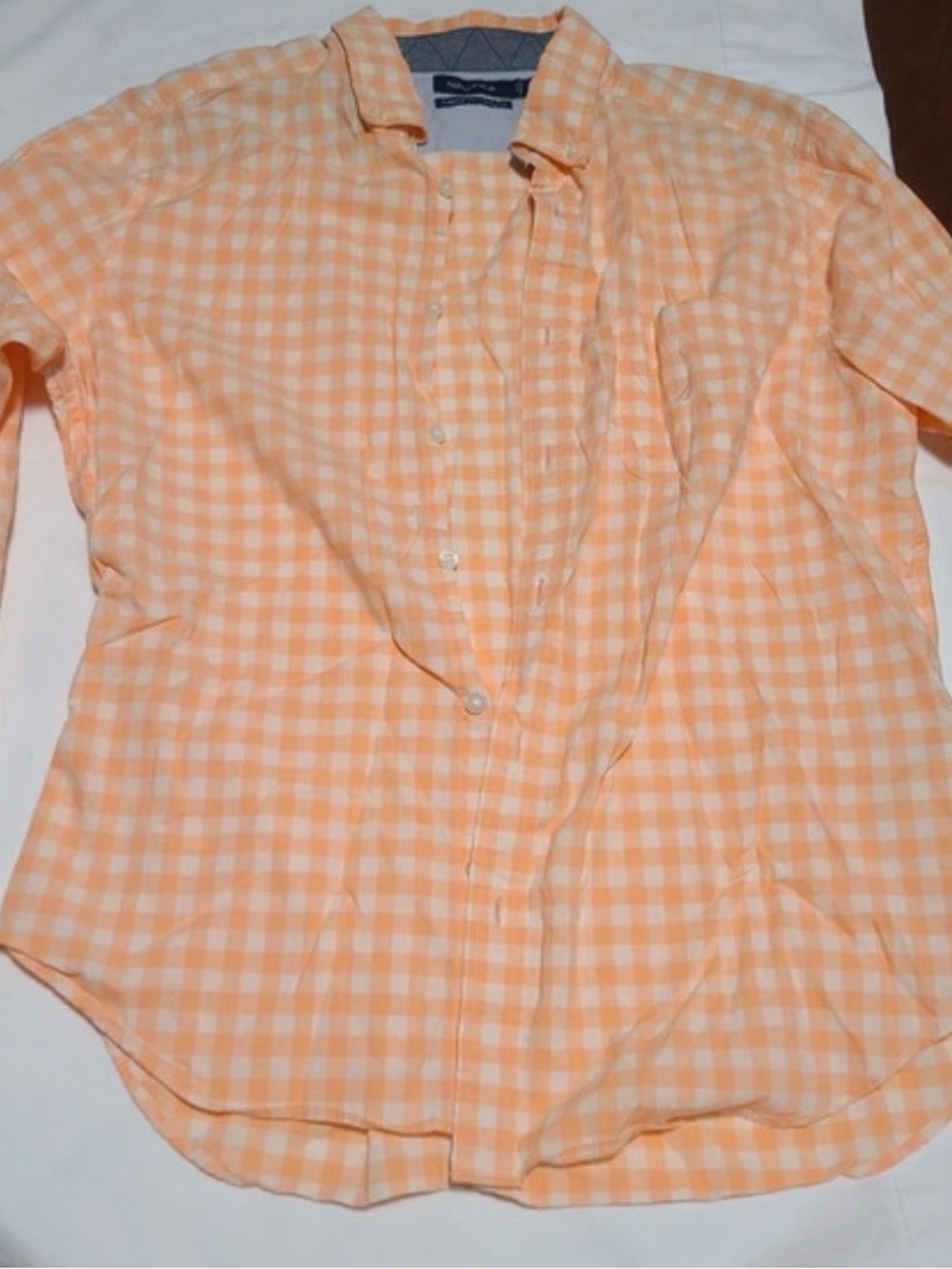 Nautica Peach and White Gingham Button-Up Shirt